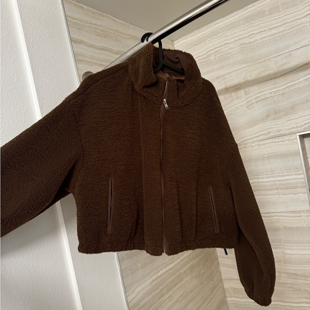 Chocolate brown Sherpa zip up jacket